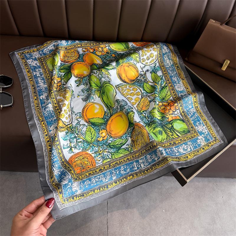 New Lemon Print Silk Square Scarf Women Headscarf Soft Satin Kerchief Head Scarves Fashion Decorate Hijab Female Headband