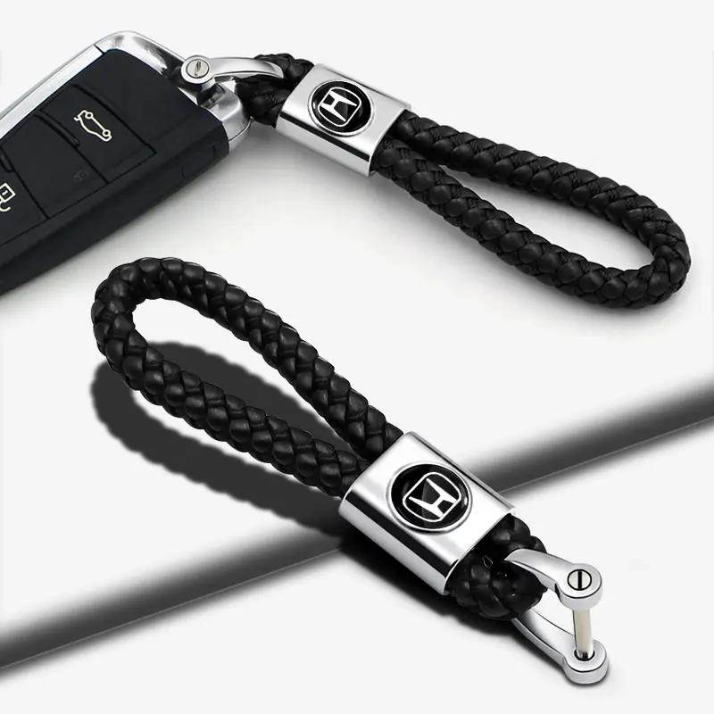 2025 Car New Honda Metal+Braided Car Key Chain Key Ring Key Lanyard Car Emblem For Honda Civic Mugen Accord Odyssey JAZZ CRV Fit