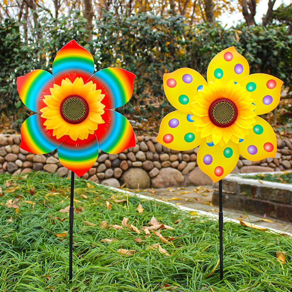 Colorful Windmill Rotating Sunflower Wind Spinner Stake Standing Lawn Flower Pinwheel Outdoor Party Garden Yard Decor Kids Toys