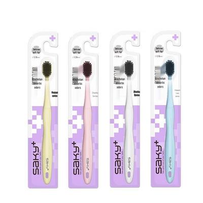 Saky Wide-Head Charcoal Toothbrush 4-Pack