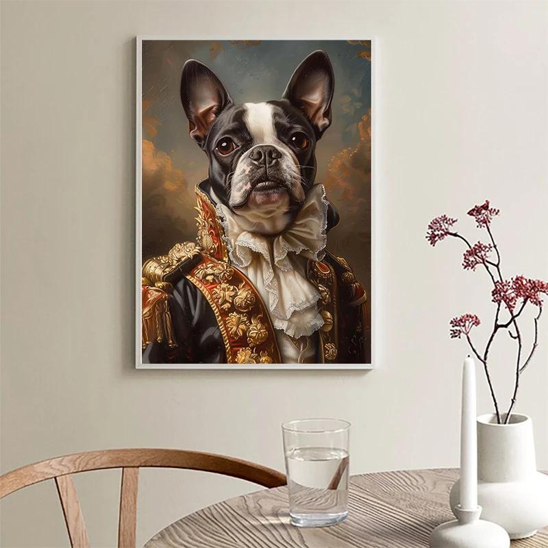 French Bulldog Chihuahua Poodle Dogs Royal Portrait Canvas Painting Print Art Posters Vintage Wall Art Mural for Home Decor