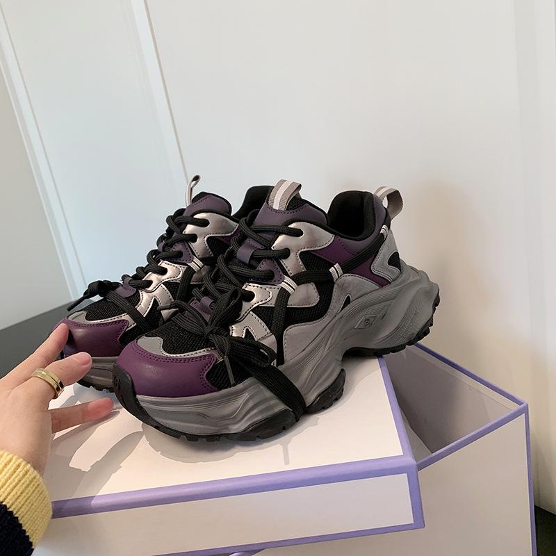 

Кожаные ремешки на толстой подошве, папины кроссовки, женские новинки весна-лето 2025 года, обувь для маленькой ноги, спортивная обувь, зарубежный стиль увеличивает и досуг 40 фиолетовый