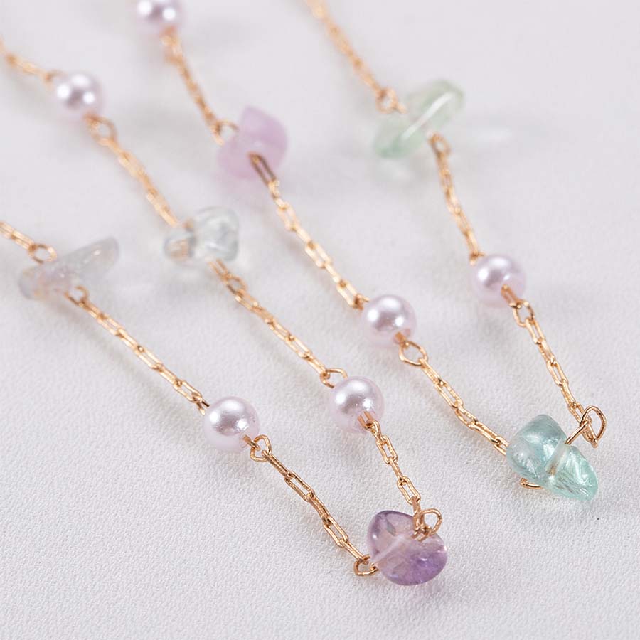 0.5M 1M Colorful Irregular Stone Necklace Chain Imitatied Pearl Copper Chains for DIY Holiday Necklace Jewelry Making Wholesale