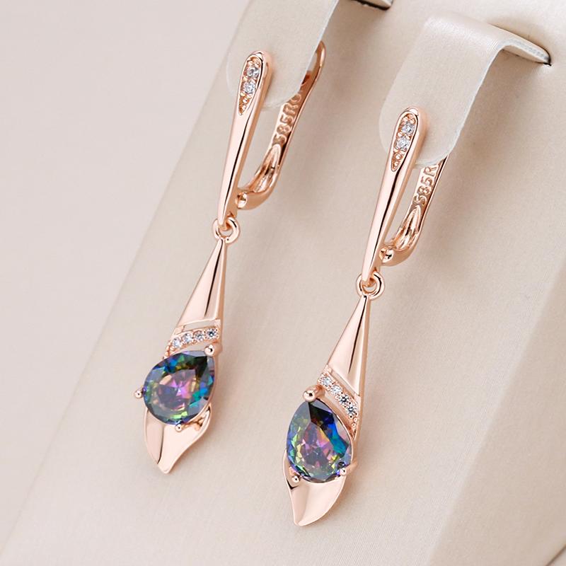 New  Rose Gold Color Long Dangle Earrings For Women Colorful Natural Zircon Bride Accessories Vintage Wedding Jewelry