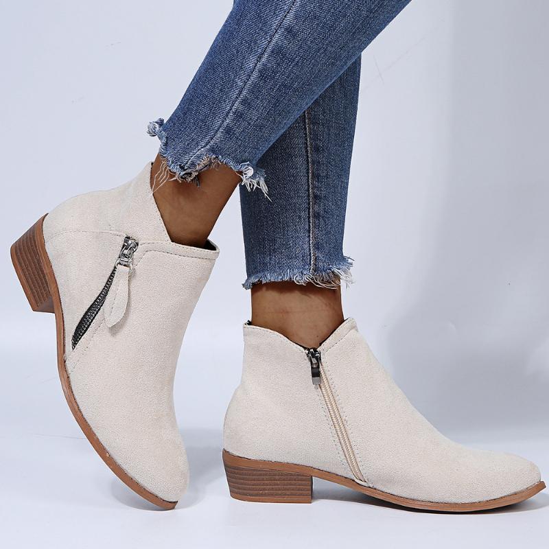 Women'S Fashionable Ankle Boots - Pointed Toe, Mid-Heel, Zipper Closure, All-Season Comfort, Fabric Upper/Insole/Shoe Pad, Non-Slip TPR Sole