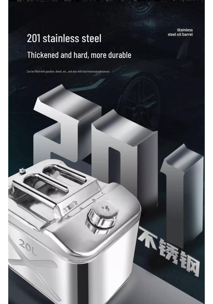 Thickened Portable Fuel Tank: 304 Stainless Steel Gasoline/Diesel Can - 30L, 20L, 10L Capacity