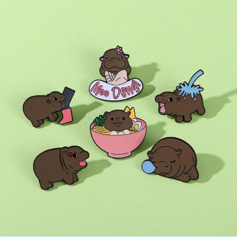 6 Pack Cuteness Hippo Brooch Adorable Animal Pin Stylish Lapel Pin Alloy Texture Suitable for Bag and Cloth Decoration