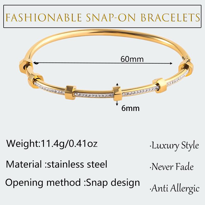 Trendy Round Cubic Zirconia Bangles For Women Men Gold Color copper Color Stainless Steel Crystal Bangle Party Zircon