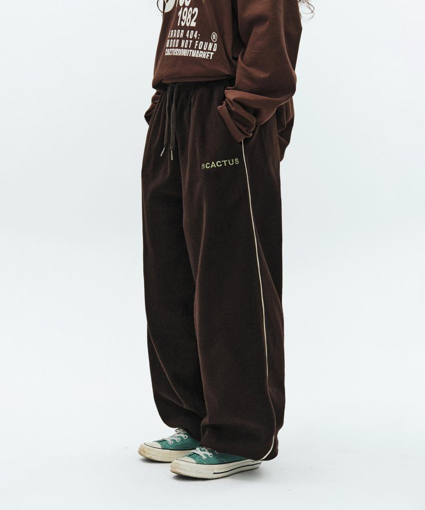 Kaegteoseudoneosmakes Embroidery Piping Fleece Sweat Pants-Brown