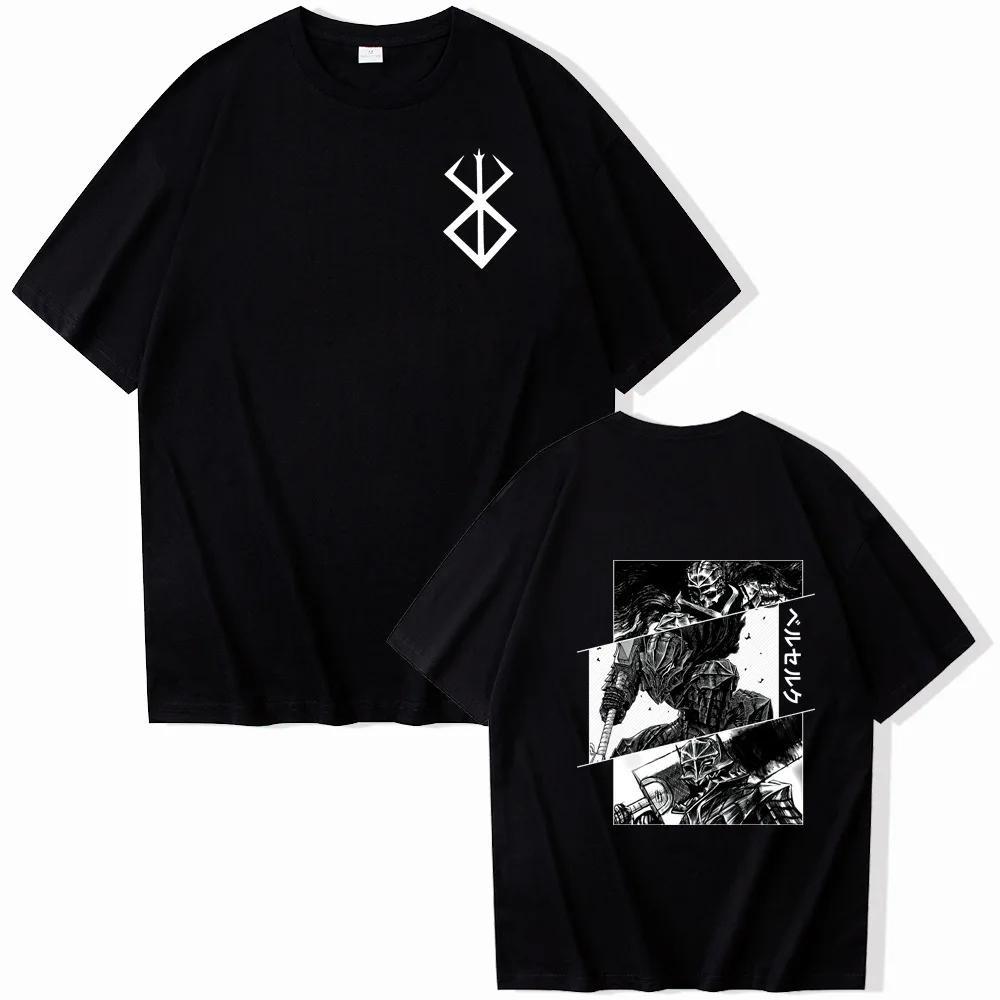 

2025 Anime Berserk Tshirt Summer Men Women Cotton Oversized Short Sleeve T Shirt Print T-shirt Tops Tee Trend Fans Clothes XXXXXL чорний