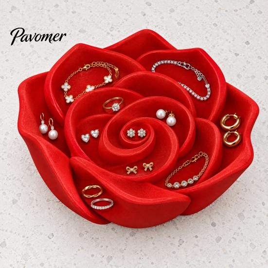 Red Rose Trinket Holder 3D Printed Jewelry Tray, Dish, Decorative Bedroom Dresser Organizer for Ring Earring Necklace, Desktop Storage Tray