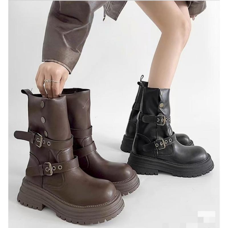 Women's Retro Ankle Boots 2026 Brown Fashion Platform Shoes Korean Soft-soled Anti-slip Multi-functional Catwalk Princess Boots