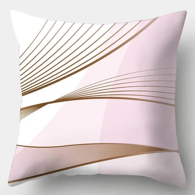 45x45 Simple Abstract Pink Line Leaf Printed Polyester Cushion Cover for Home Living Room Sofa Chair Decorative Pillowcase