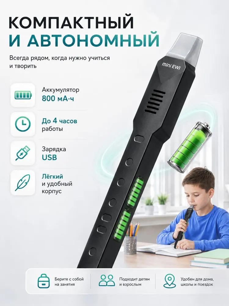 Strumento a fiato elettronico Mini EWI, flauto digitale MIDI con Bluetooth, 10 timbri, altoparlante integrato, batteria da 800 mAh, USB, nero