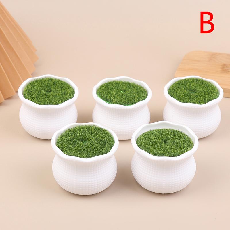 5Pcs Flower Pot Round Planters With Artificial Lawn Vase White Plastic Thick Plants Flower Pot Home Garden Decorations