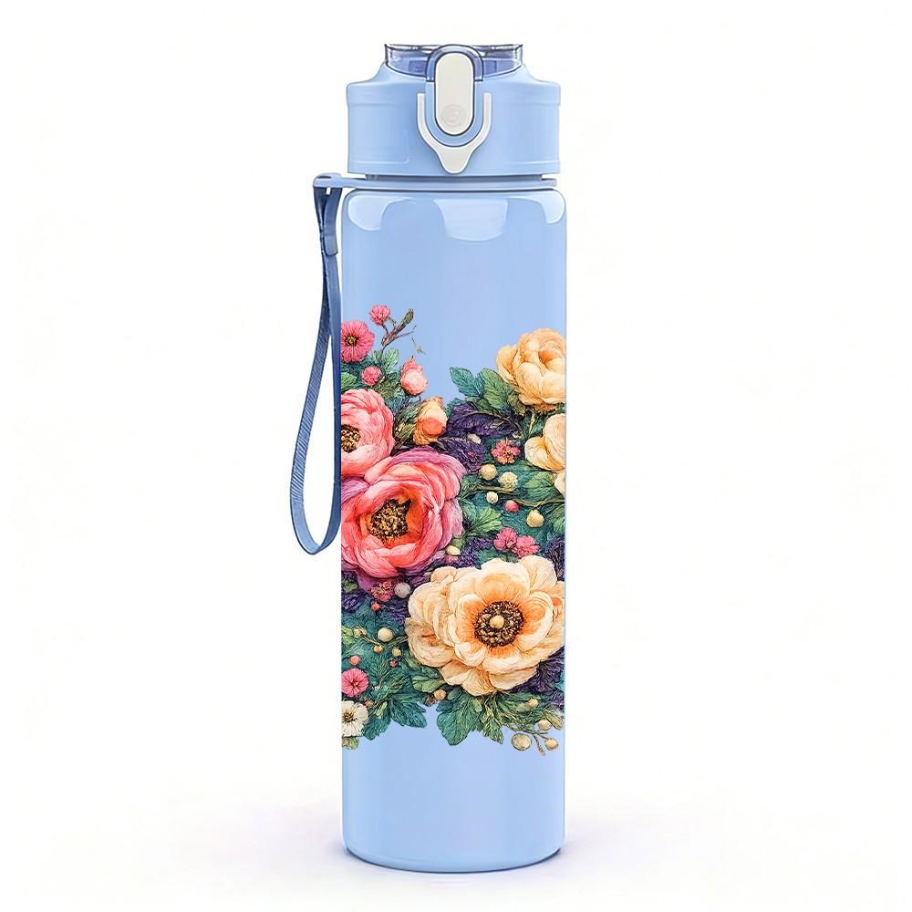 1PC Mixed Bouquet Art 750ml Color Plastic Sports Water Bottle Leakproof Flip Straw Lid Suitable for Sports Office Home Use