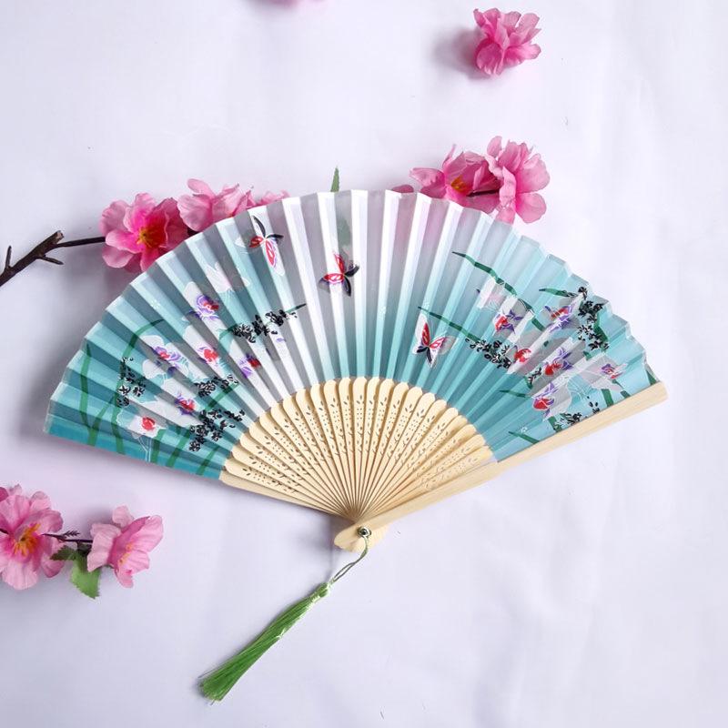 Vintage Bamboo Silk Women's Folding Fan - Portable Dance Gift