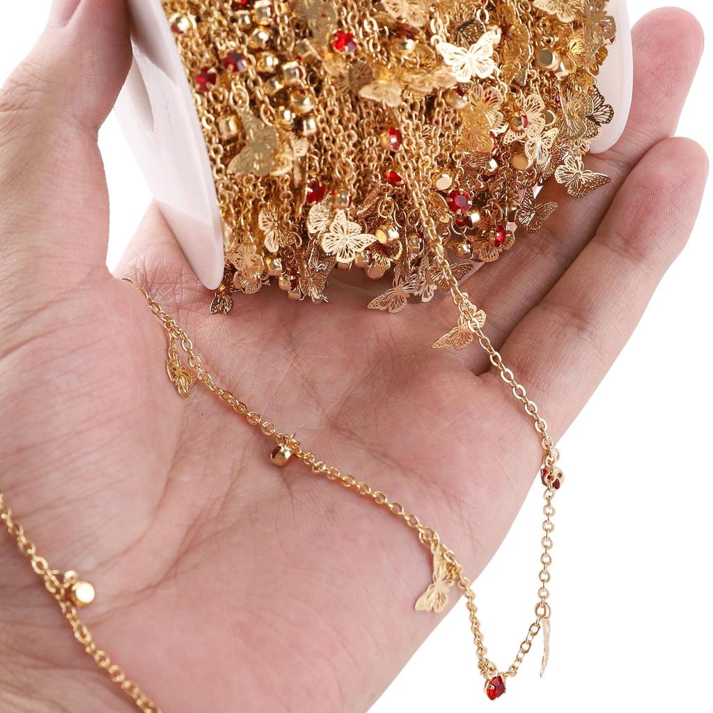 Chaîne Papillon Couleur Cuivre Diamant Rouge Pour Fournitures de Fabrication de Bijoux