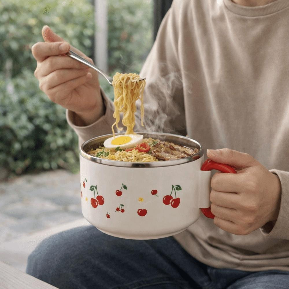 Portable 1000ML Instant Noodle Bowl Cartoon Stainless Steel Lunch Box with Handle with Lid Rice Soup Bowl School