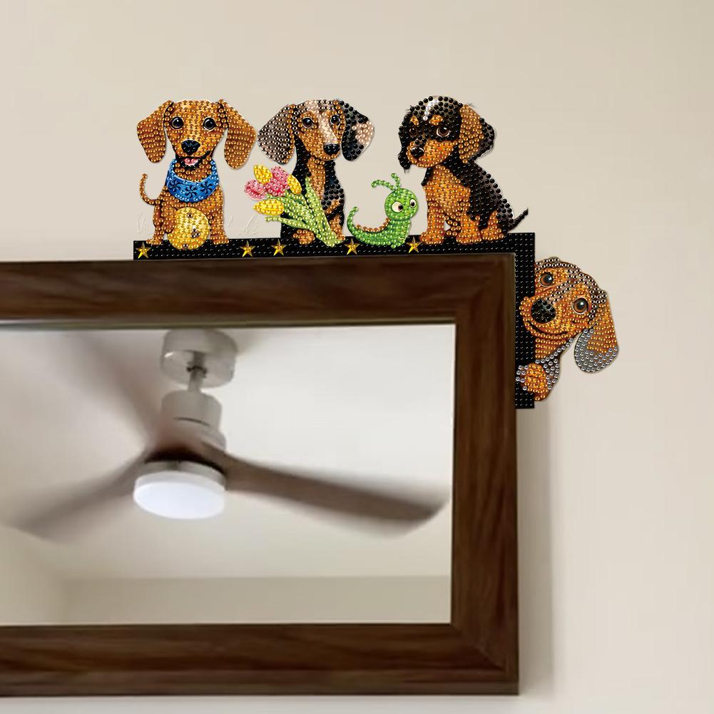 Dachshund Diamond Painting Door Corner Sign Diamond Art Door Right Angle Sign 5D DIY Wooden Door Topper for Indoor Outdoor Wall