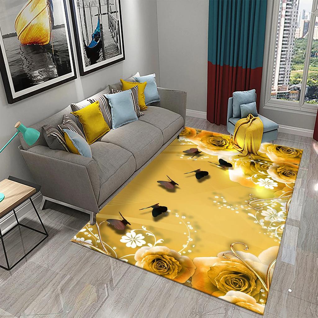 Dywan 3D Czarno-Złoty do Salonu Nowoczesna Luksusowa Dekoracja Abstrakcyjne Dywany do Sypialni Dywanik Podłogowy Kuchnia Łazienka Dywanik Antypoślizgowy