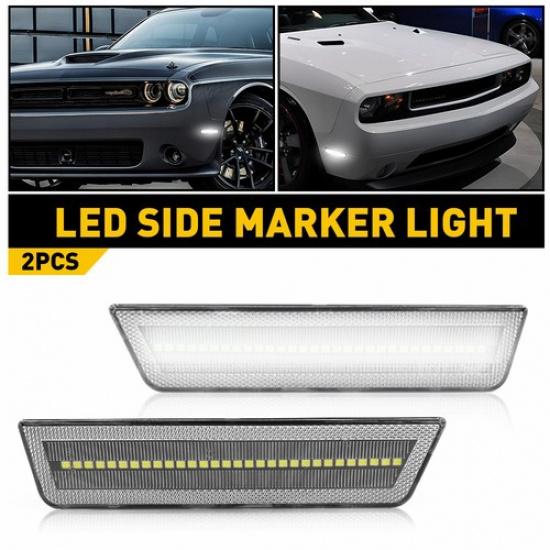 Clear Lens White LED Lights Front Side Marker Lamps For 08-14 Dodge Challenger A