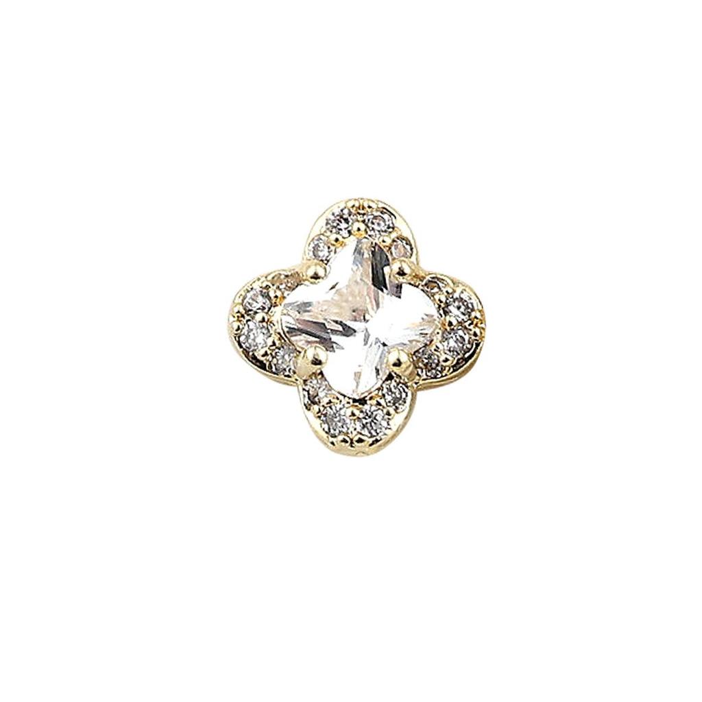 Luxurious Zircon Four-Leaf Clover Nail Art: White K Gold Heart Accessories