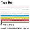 8 Rolls Kawaii Paper Artwork Decorative Tapes DIY 8 Rolls Grid Adhesive Tape 3MM Wide Decorative Sticker Roll Stripe Supplies