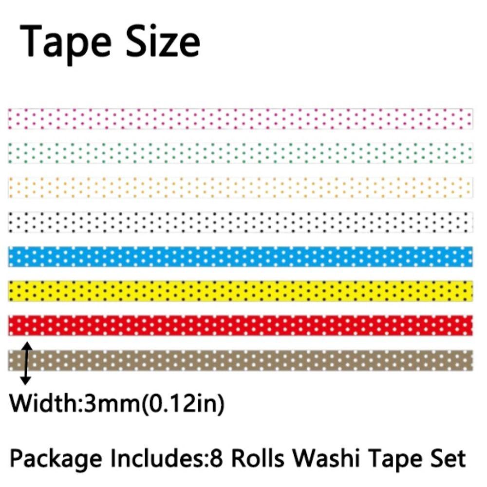 8 Rolls Kawaii Paper Artwork Decorative Tapes DIY 8 Rolls Grid Adhesive Tape 3MM Wide Decorative Sticker Roll Stripe Supplies