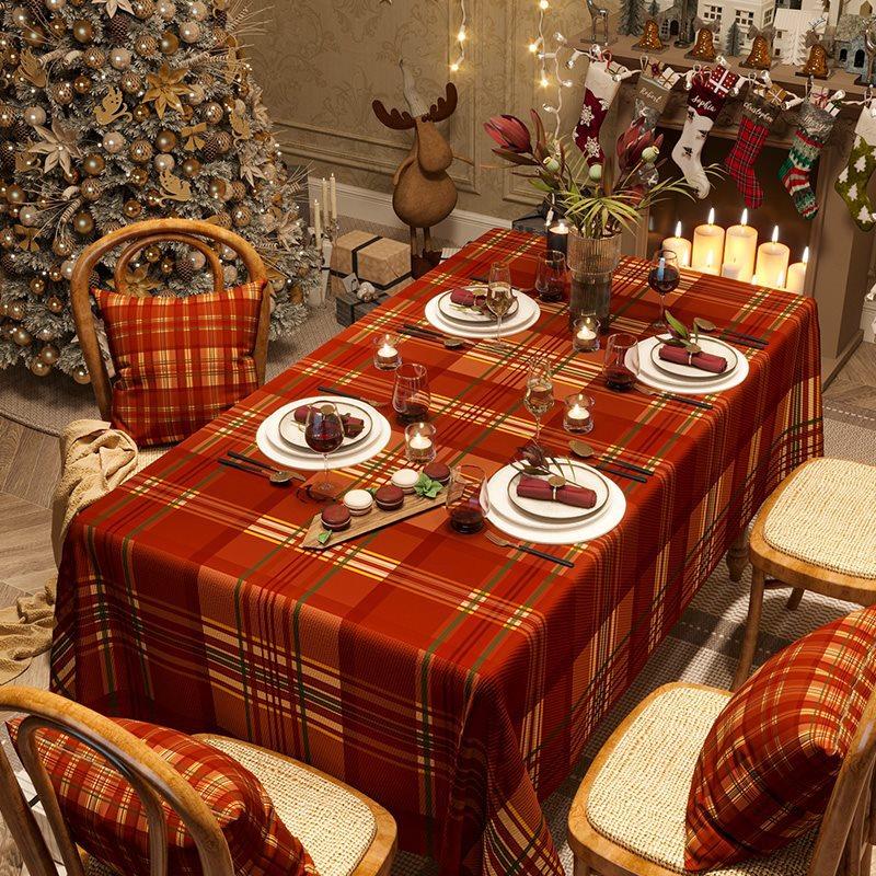 Tischdecke für Zuhause, Weihnachten, Neujahr, festlich, rot, rechteckige Tischdecke, Couchtisch-Tischdecke im Weihnachtsstil, Tischdecke aus Baumwolle und Leinen