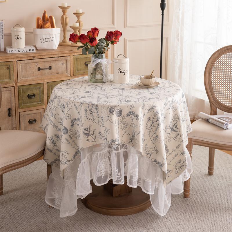French Romantic Lace Plain And Elegant Printing Dessert Table Wedding Decoration Photo Coffee Table Tablecloth Dining Table Cloth Large Round Table