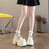 10CM Heels Women Leather Loafers Fad Designer Belt Buckle Lady Mary Jane Shoe Retro British Thick Sole Casual Shoe Zapatos Mujer