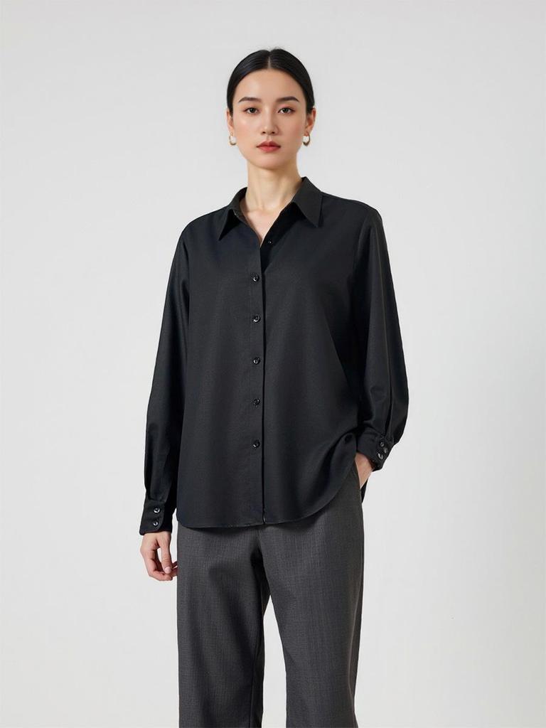Camicia Autunnale da Donna in Lana Merino - Vestibilità Larga, Stile Retrò Snellente per il Pendolarismo Lavorativo