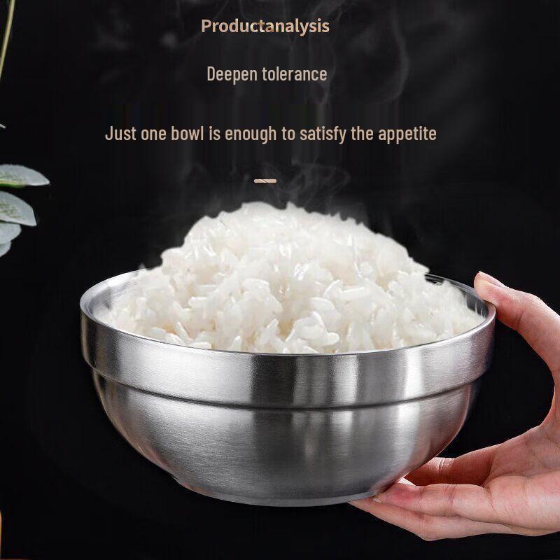 304 Stainless Steel Double-Layer Insulated Rice Bowls, 15cm (10-Pack)