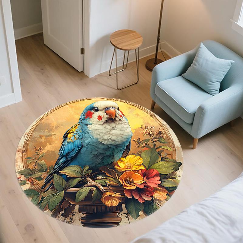 Flowers and Birds,Round Area Rug,Carpet Rug for Living Room Bedroom Sofa Playroom Decor,Non-slip Floor Mat