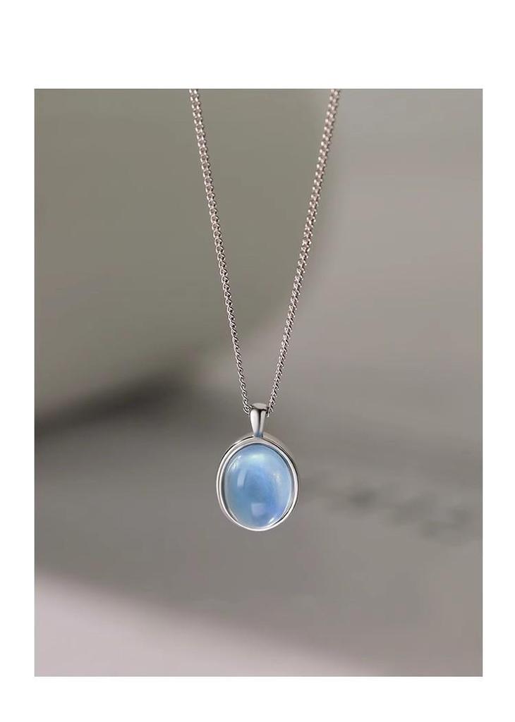 High-End S925 Sterling Silver Natural Aquamarine Oval Pendant Necklace for Women