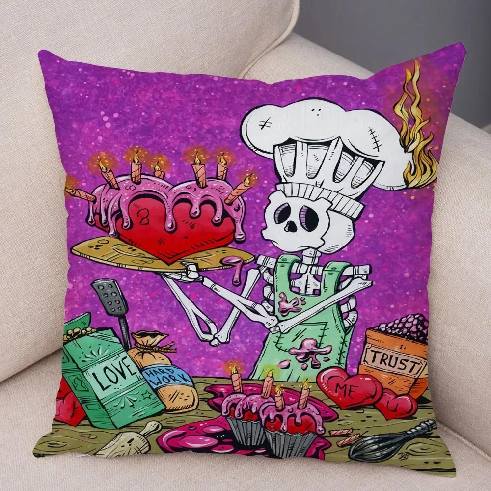 Capa de Almofada de Desenho Animado Fofa Colorida Caveira Fronha Carro Sofá Decoração para Casa