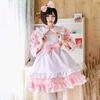 [Milky Time] Maid Outfit, Choice of Colors, Short or Long Sleeves, 2-Way Design, Maid Cosplay, Halloween (Pink, XL)