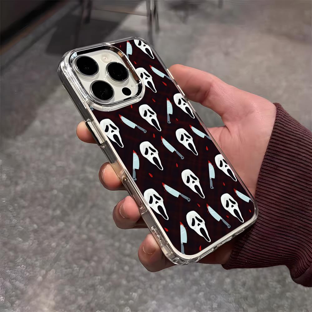 Ghost Face Scream Halloween Phone Case For IPhone 17 Air 16 E 15 14 13 12 11 Plus Pro Max Electroplated Transparent Soft Shell