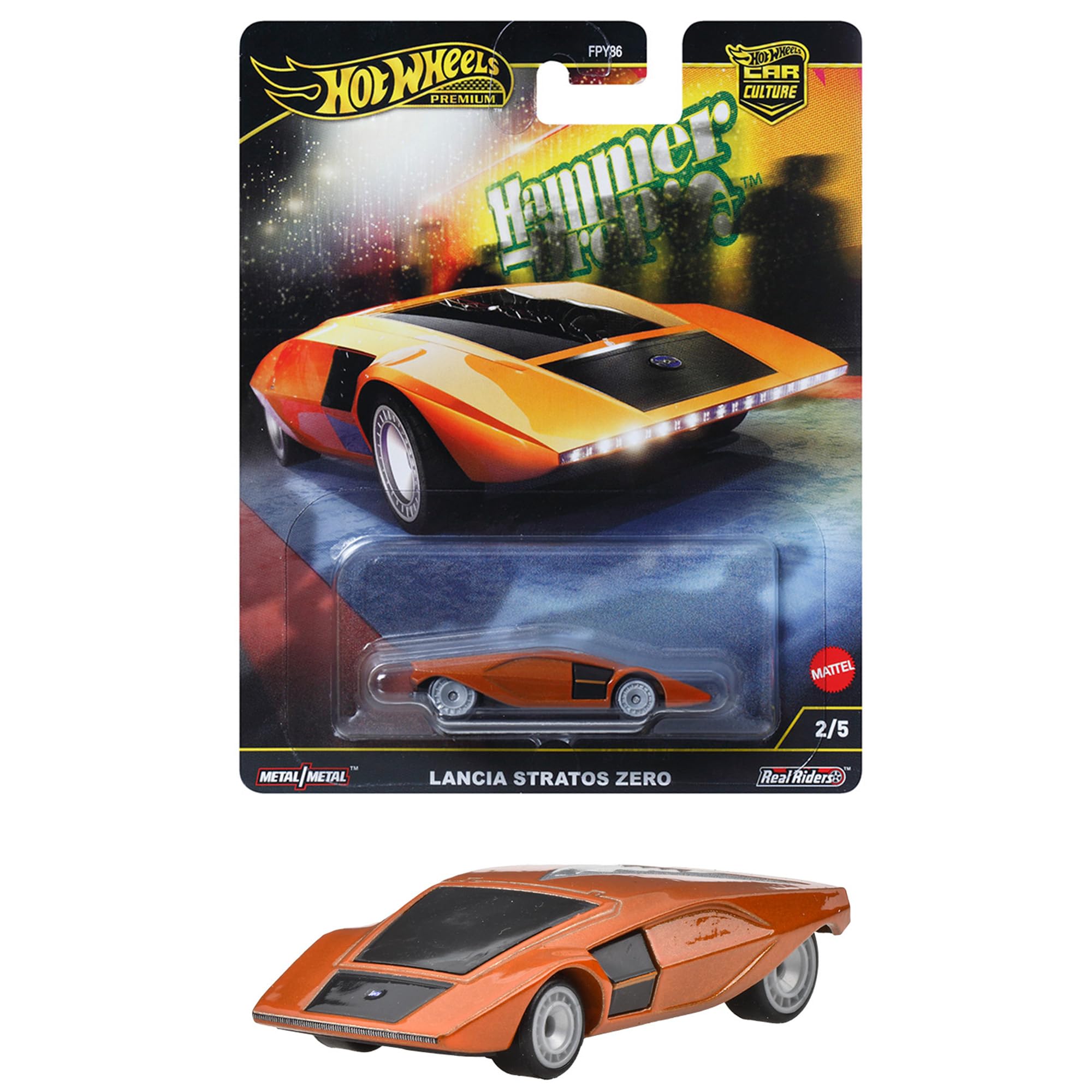 Hot Wheels Car Culture Hammeredrop Lancia Stratos Zero Toy Mini Car Orange HRV77 Ages 3 and Up