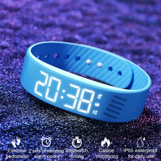 Fitness Alarm Clock Watch IP65 Waterproof Multifunctional USB Charging Digital Silent Vibration Wake-Up Sports Wristband