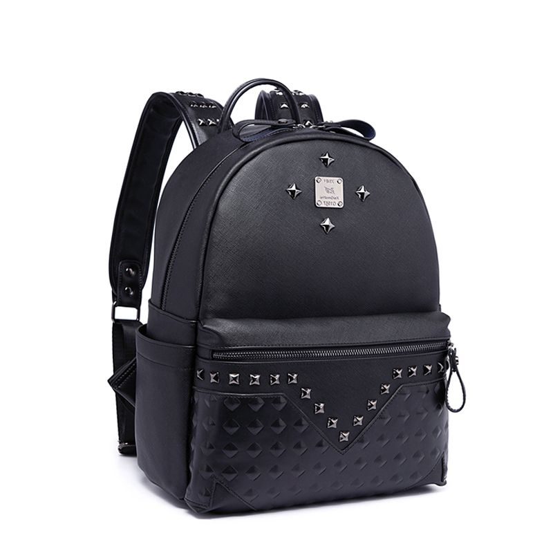

Backpack K-style Women Rivet Fashionable Student Schoolbag Medium Black