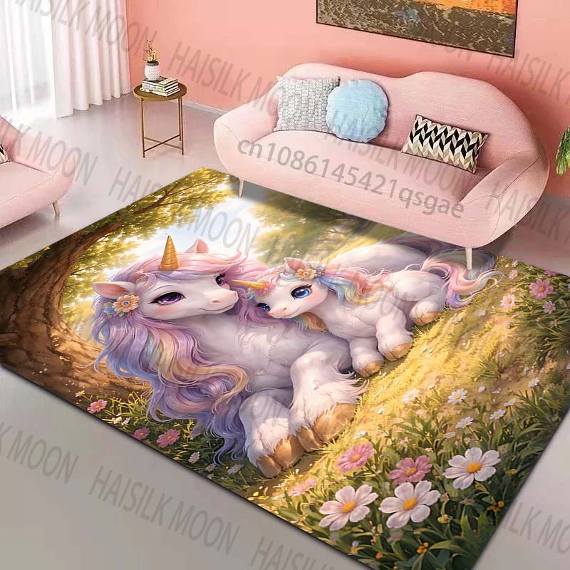

Unicorn parent-child moment Pattern Rug Carpets for Bedroom Living Room Sofa Mat Creative Door Mat Cloakroom Home Decor 40x60cm
