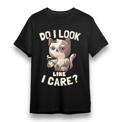 Women's Oversize T-shirt With Sarcastic Cat Graphic Unisex Black 100% Cotton Tee