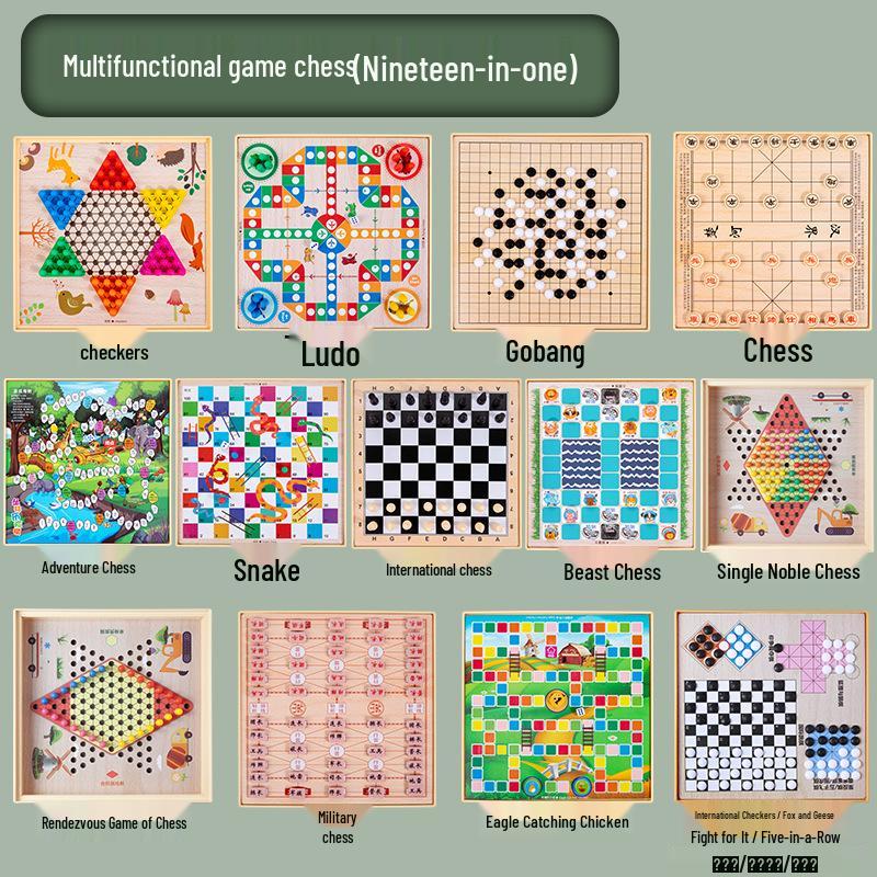 Large Multifunctional Board Game Set: Checkers, Chinese Checkers, Gomoku, Animal Chess - Educational Tabletop Toys