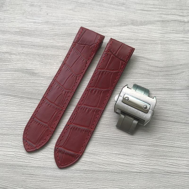 20mm 23mm preto marrom azul branco vermelho branco rosa couro genuíno wacth cinta masculino feminino para cartier santos100 pulseira pulseira