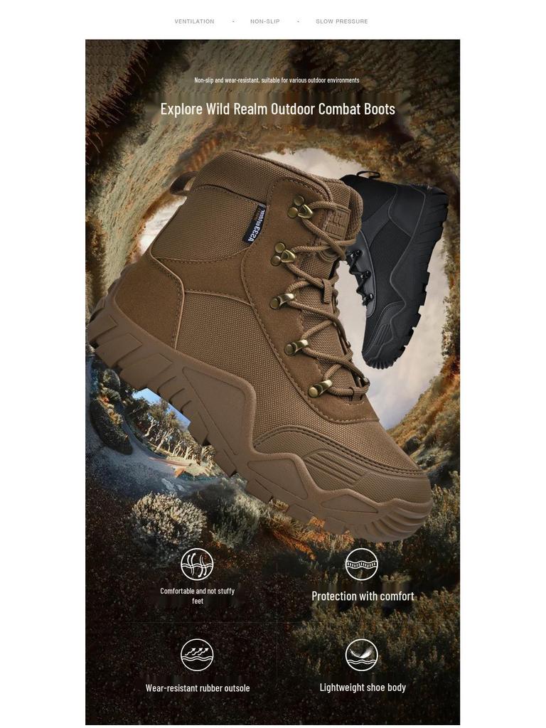 Men's Large Size Anti-slip Outdoor Hiking Combat Boots - Casual Lace-up Thick-soled Military Boots