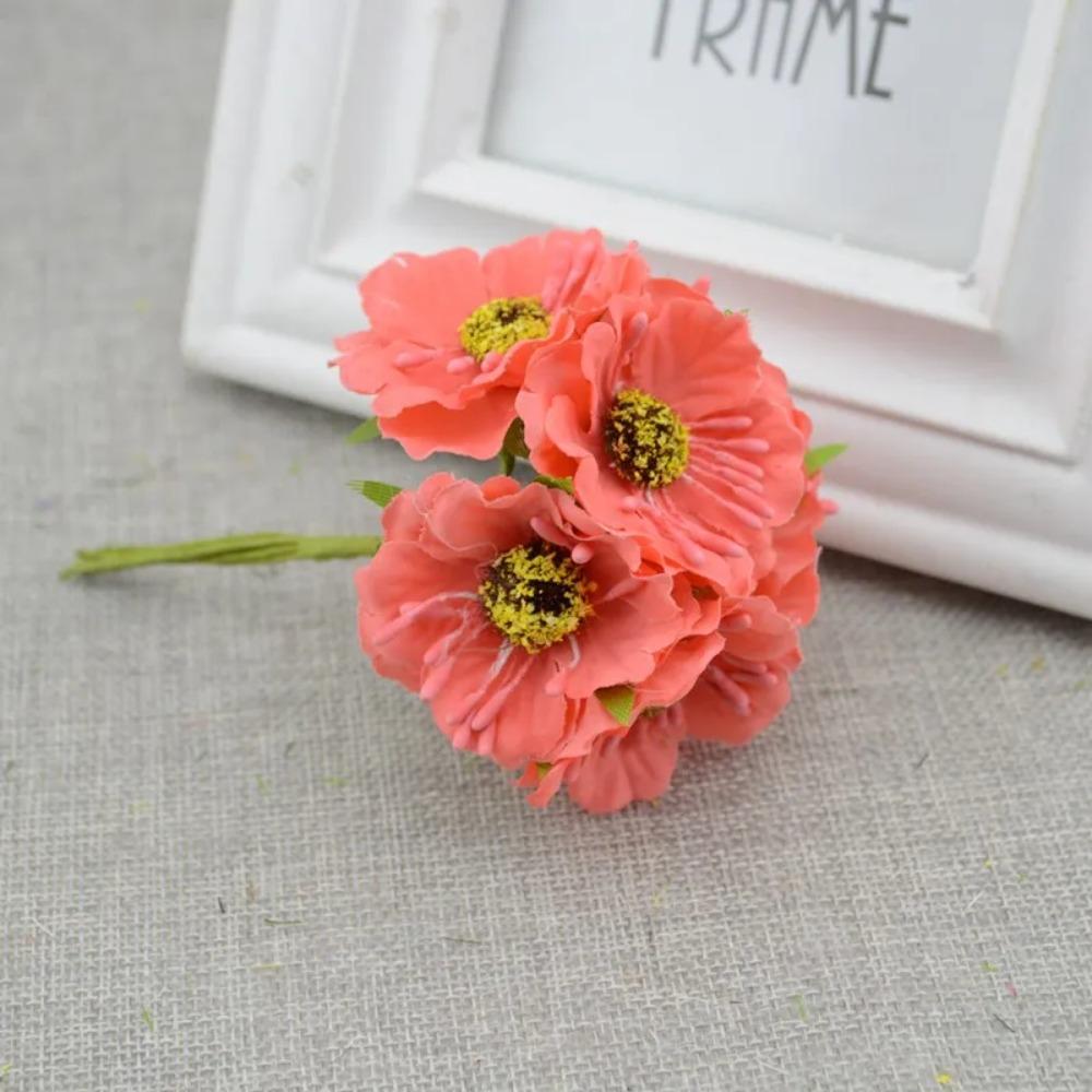 6pcs/lot Cherry Blossom Artificial Flowers Wedding Car Vase for Home Decoration Bride Bouquet Handmade Silk Plants