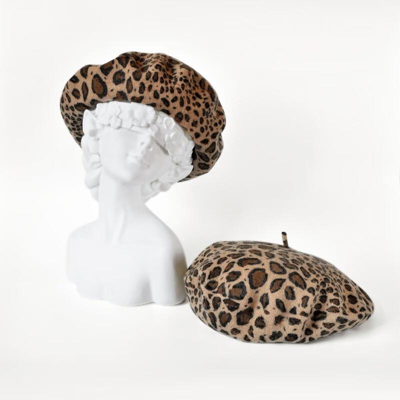 Женская ретро шерстяная беретка с леопардовым принтом M
