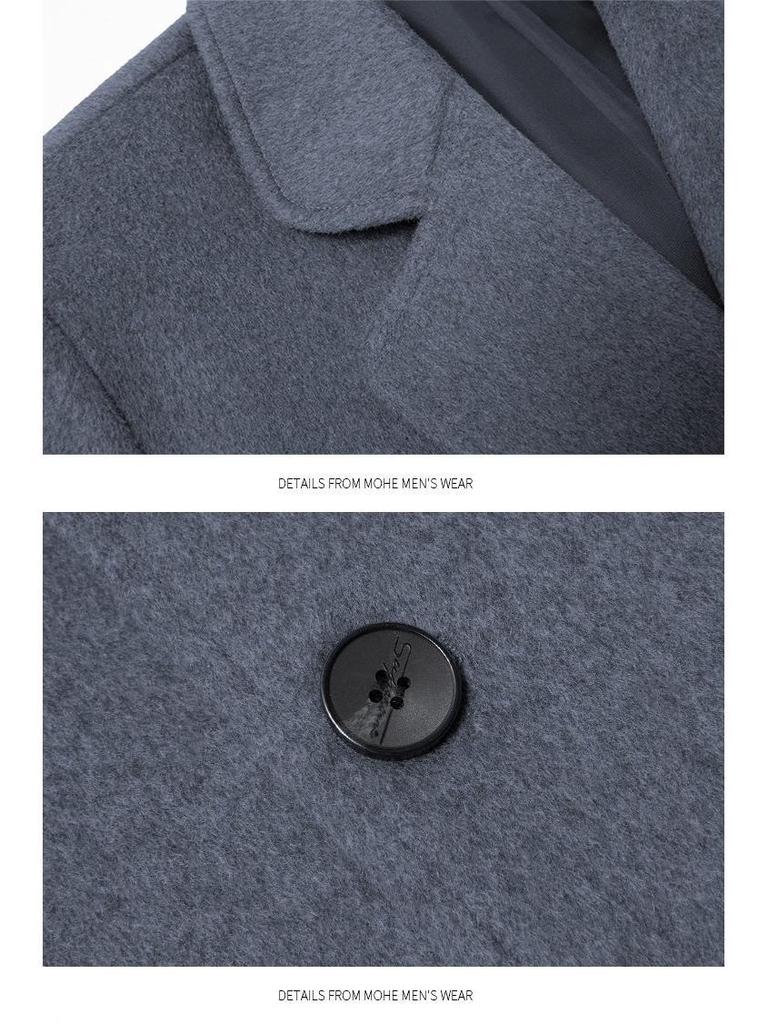 Wool Blend Men's Mid-Length Trench Coat - 2025 Autumn/Winter Collection